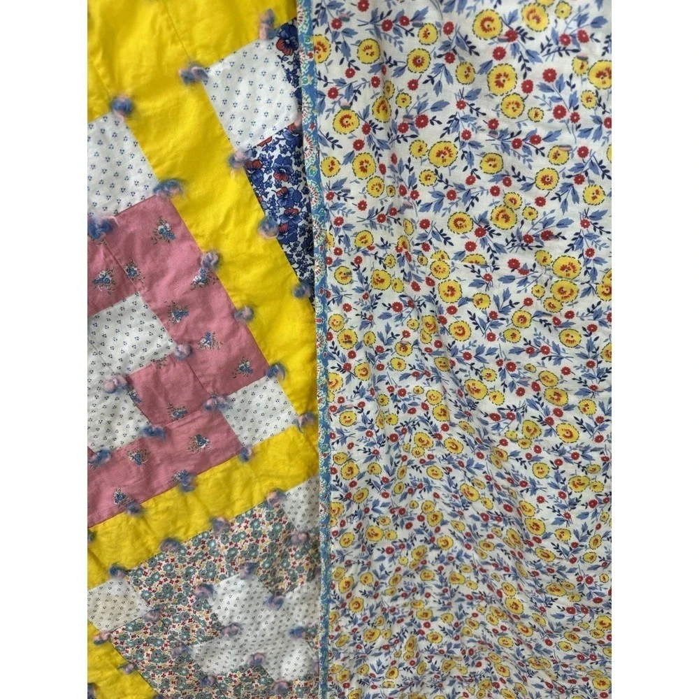 Handmade Plus Quilt Feed Sack Fabrics Hand Tied 72 x 87.5